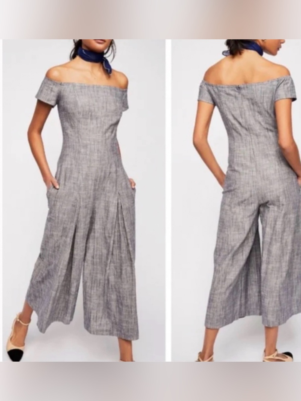 Free People off the shoulder rumi linen/cotton jumpsuit size 2